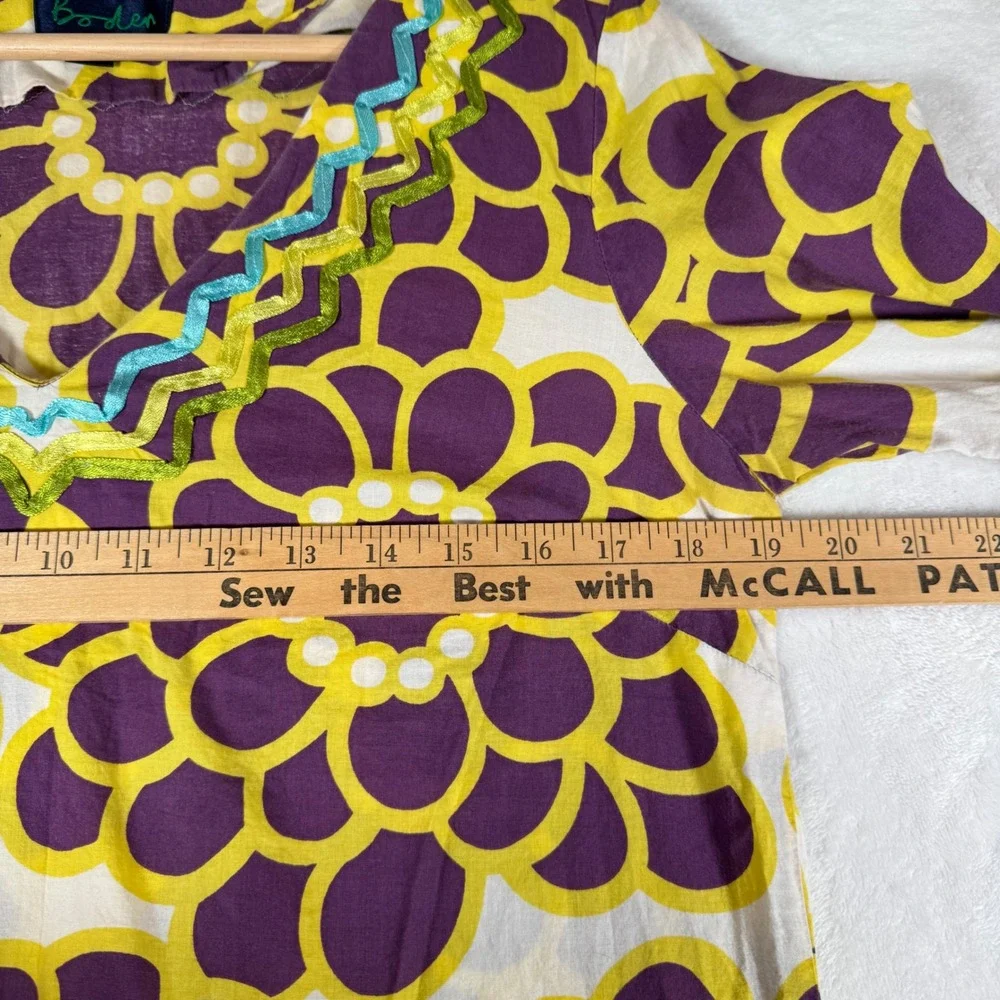 Boden Womens Floral Rickrack Trim Cotton Tunic Dress Purple Yellow WA222 Size 10 - Picture 7 of 9